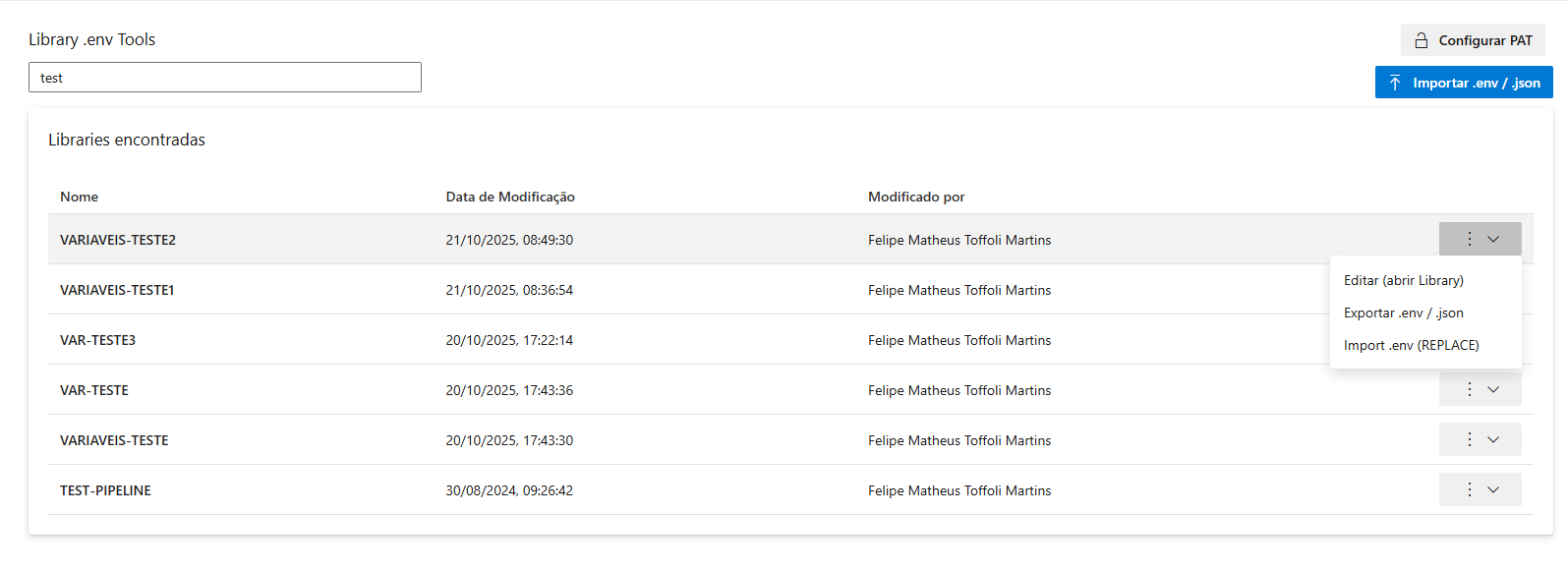 Lista de Libraries